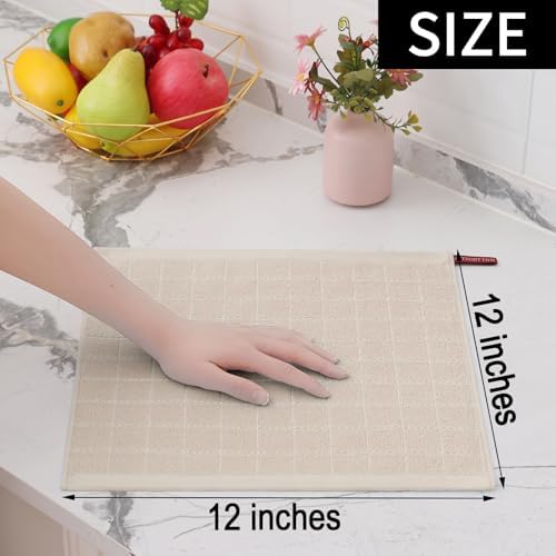 Homaxy 100% Cotton Terry Kitchen Dish Cloths, 7 Pack, Beige