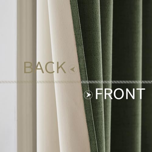 MIULEE 100% Blackout Linen Curtains for Bedroom 52x96 Inches Olive