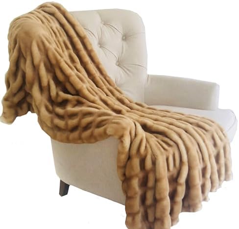 Plutus Brands Beige Tissavel Mink Faux Fur, Throw 60W x 90L, Brown