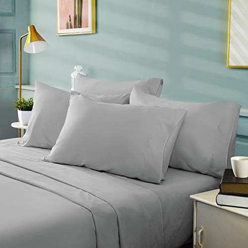 BYSURE Hotel Luxury Bed Sheets Set 6 Piece(King, Light Gray) - Super