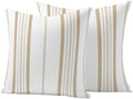 Outdoor Waterproof Pillow Covers 18x18 Inch Cream Stripes Pack of 2