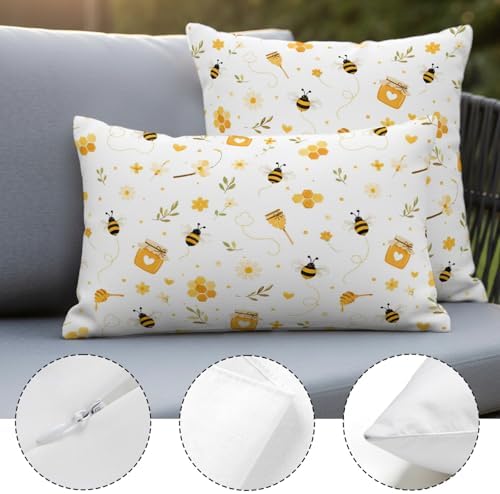 Farmhouse Bees Pillow Covers 12x20IN Set of 2 Cotton Linen Reversible