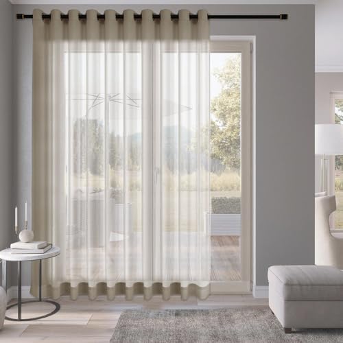 Fcosie Grommet Top Stripe Textured Sheer Drape 84 Inches Long for