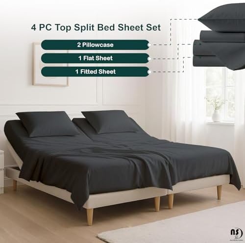 NON Sticky cotton 4 Piece Top Split King Sheets Sets for Adjustable