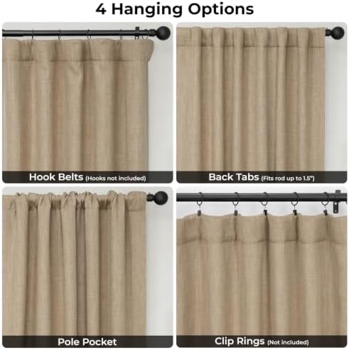 Faux Linen Curtains for Living Room (1 Panel) - 50W X 96L, Nomad Tan