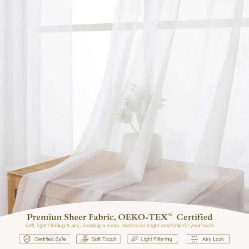 OWENIE White Sheer Curtains 108 Inches Extra Long 52" Width 2 Panels