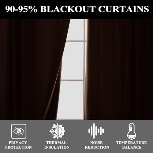 Fcosie 42" Wx120 L Rod Pocket Back Tab Blackout Curtains for Living