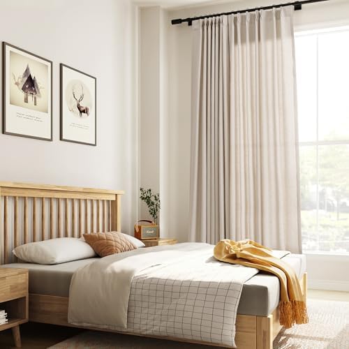 Oatmeal Beige Pinch Pleated Linen Curtains 108 Inch Length 2 Panels