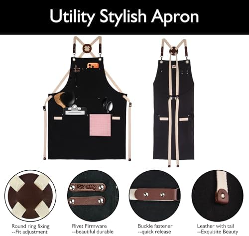5 Pack Kitchen Apron, Work Apron, Canvas Apron, Black