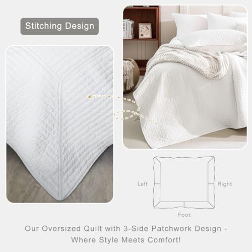 Lady Ann Oversized King Quilt 128x120, White Oversized King Bedspreads