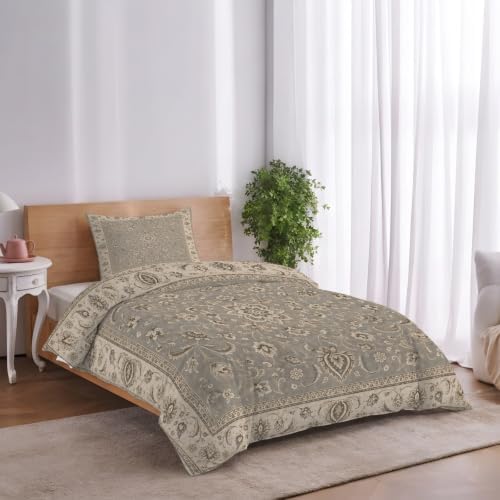 Beige Floral Boho Duvet Cover Queen Size,Quilt Cover 90"x90" with