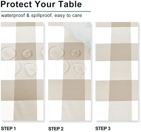 Hiasan 54 x 108 Inch Checkered Tablecloth Rectangle, Khaki and White