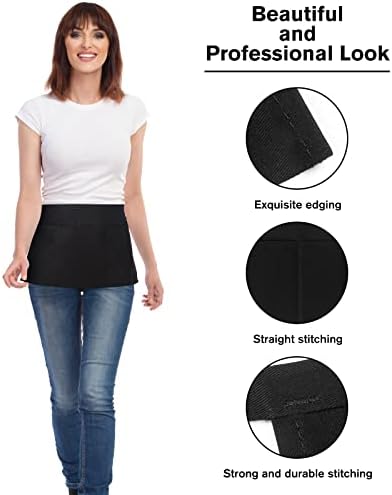 Jubatus 3 Pack 100% Cotton Server Apron with 3 Pockets for Women Men