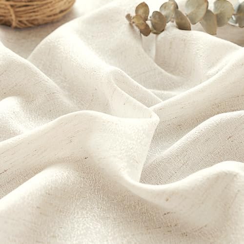 PrinceDeco Linen Semi Sheer Curtains,Bedroom,Light