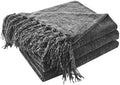 CozeCube Chenille Throw Blanket, Charcoal Grey Fringe Blanket, 60"X80"