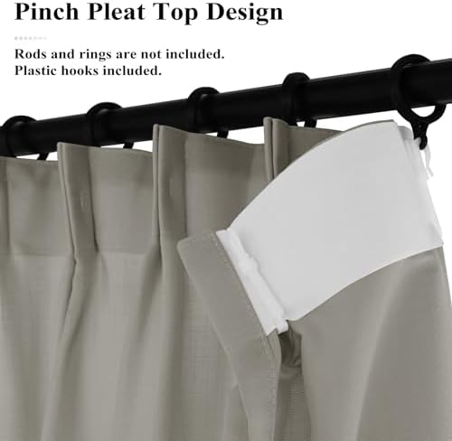 Frelement Linen Textured Curtains Pinch Pleat Curtains for Traverse