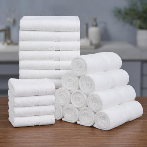 60 Piece Washcloths Set, 12x12 Inches White, Quick Dry Super Soft &