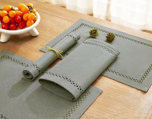 Farmhouse Burlap Place Mats, Grey Placemats Set of 6, 12 x 18 Inch