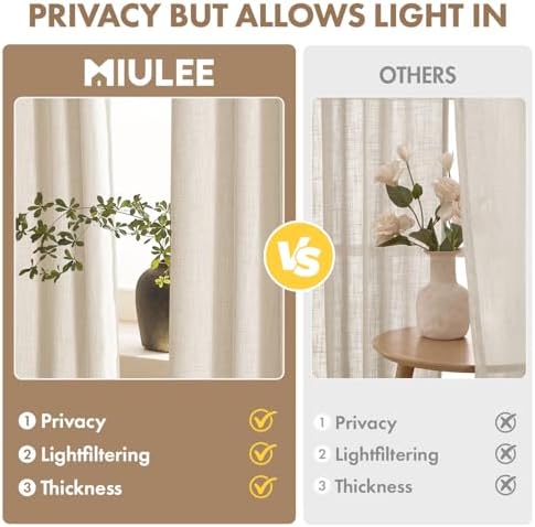 MIULEE Thick Linen Curtains, 42Wx96L, Cream Ivory Semi Sheer Linen
