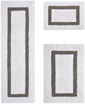 TRP Tufted Cotton White Gray Bathroom Rugs Sets 3 Piece