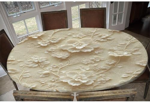 Tablecloth for Oval Table, Neutral Beige Lace Texture Pattern Printed