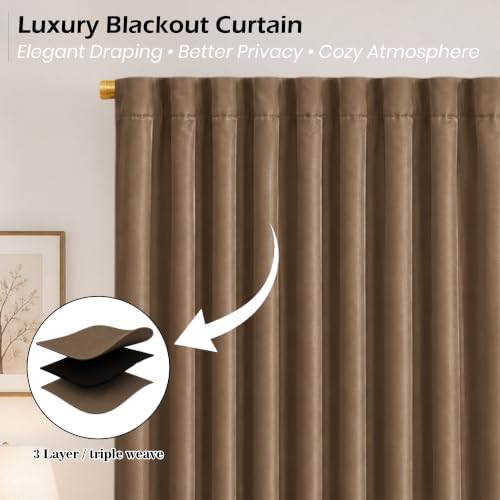 AMAY Back Tab Blackout Curtain Panel, 52" W x 120" L, Coffee, 1 Drape