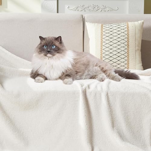 NEWCOSPLAY Knitted Throw Blanket for Couch Sofa Bed, Ivory, 50"x60"