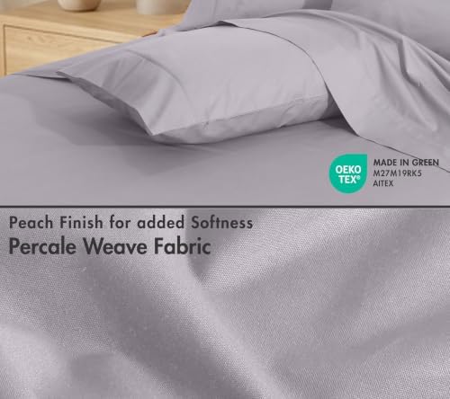 RUVANTI 100% Cotton Percale King Sheets, King Size Sheets Set, Opal