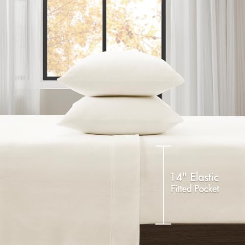 Sleep Philosophy Micro Fleece Sheets Full Size Bed Set 4 Piece, Ivory