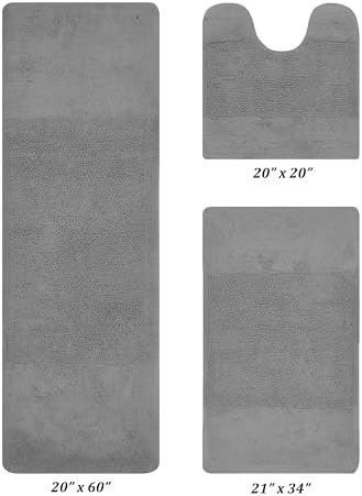 Better Trends 3 Piece Bathroom Rug Set 100% Cotton Non-Slip Washable