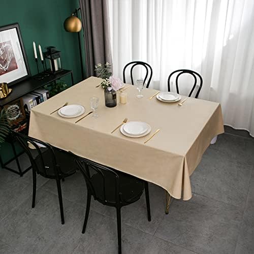 LIBERECOO Vinyl Tablecloth with Flannel Backing, Champagne