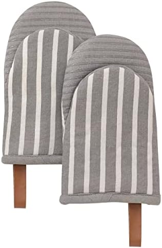 Folkulture Oven Mitts, Striped Gray, Set of 2, Heat Resistant