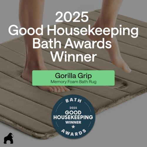 GORILLA GRIP Absorbent Memory Foam Bath and Shower Mat, 30x20 Taupe
