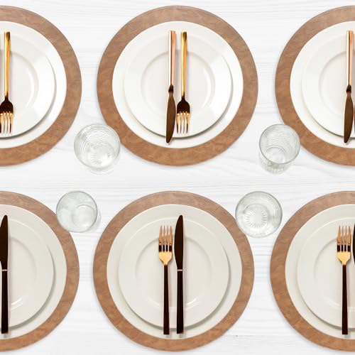 Placemats Set of 6 – Round 15” Faux Leather Table Mats for Dining