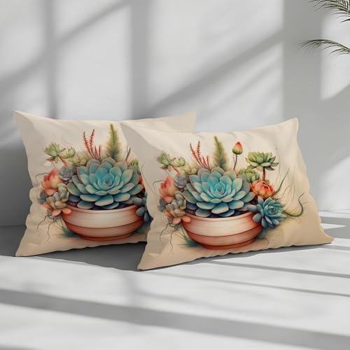California King Duvet Cover Set Plants Succulents Cactus Bedding with