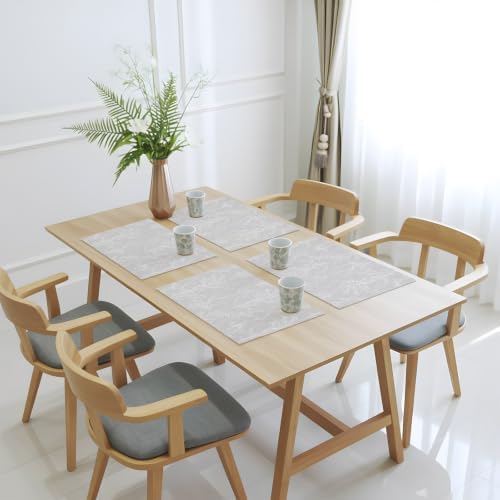 Light Grey Placemats Set of 8 White Tree Branch Botanical Abstract
