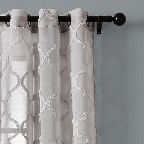 Lush Decor Gray Avon Trellis Grommet Sheer Window Curtain Panel Pair