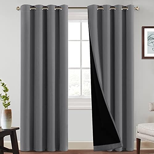 PrinceDeco Blackout Curtain 96 inch Long,Black Liner Backing,2