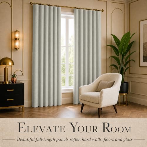 DECOLURE 100% Blackout Linen Curtains 63 Inches Long | Light Grey