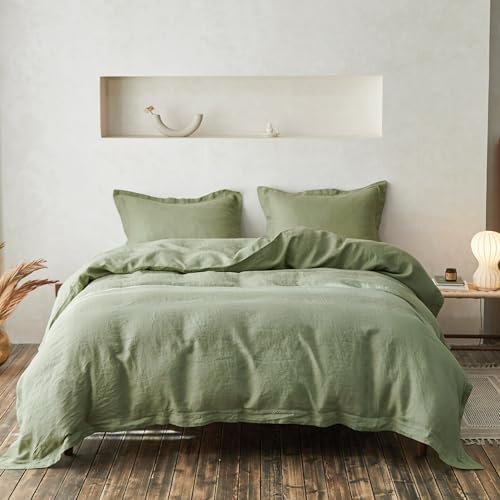 Simple&Opulence 100% Linen Duvet Cover Set with Crossed Embroidery