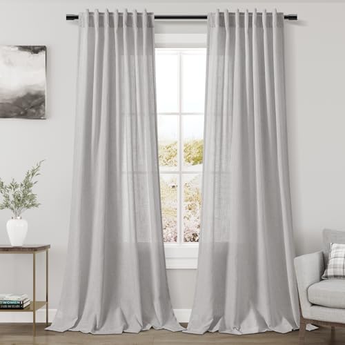Nanspring Grey Linen Back Tab Curtains 84 Inch Length for Living Room