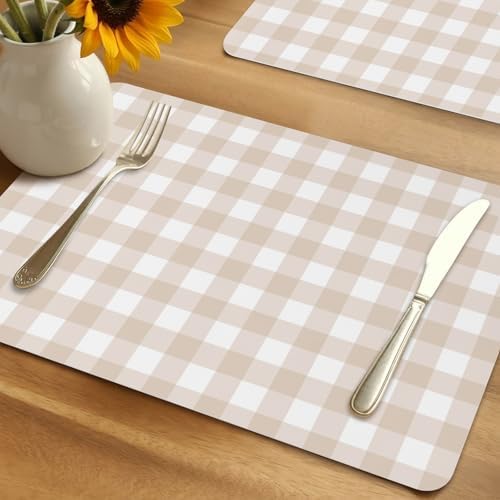 Minimalist Gingham Faux Leather Placemats Set of 6, 12x18in