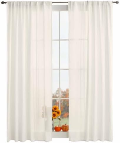 Cream Sheer Curtains 108 Inches Long, Solid Color Farmhouse Aesthetic