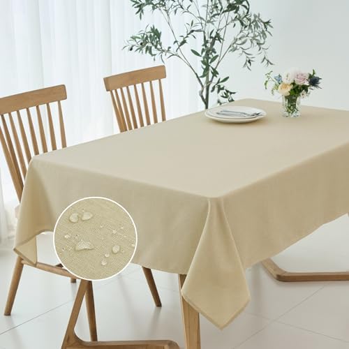 maxmill Linen Textured Rectangular Tablecloth Water Resistant Wrinkle