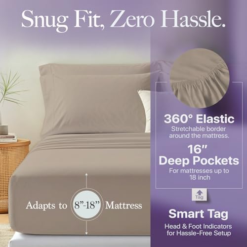 Carressa Linen 600 Series Queen Size Sheets Set, 16" Deep Pocket