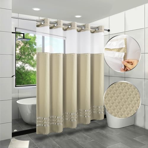ARICHOMY Shower Curtain Set Waffle Weave Curtain Fabric Shower Curtain