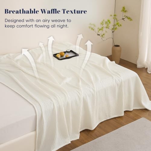 PHF Lightweight Waffle Weave Blanket King for Bed Coconut White