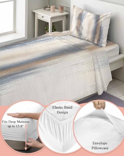 3 Piece Twin XL Sheet Set Beige Gray Sheets Set for Twin XL Size Bed