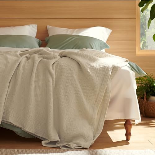 Bedsure Bundle of 1 Muslin Blanket King & 1 Cotton Waffle Blanket King