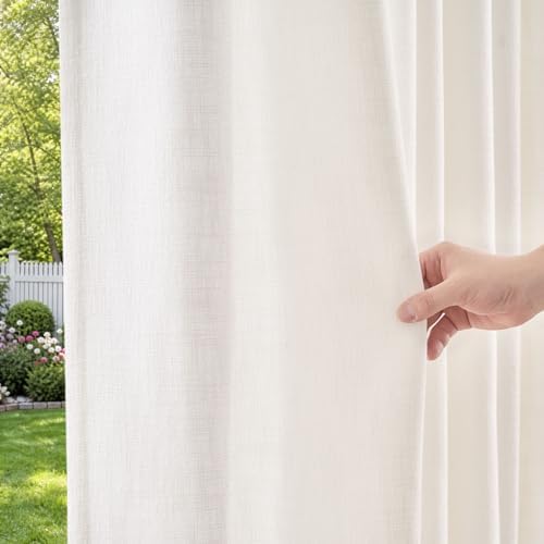 jinchan Faux Linen Curtains for Bedroom 63 inch Length Farmhouse Thick